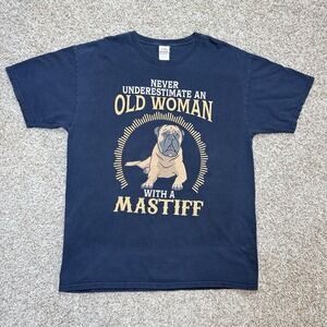 Fruit of the Loom Womens L Black Mastiff Dog Graphic T Shirt Funny Pet Lover Tee